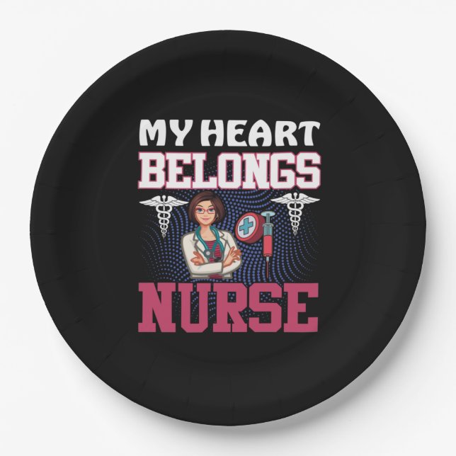 Prato De Papel Nurse Gift | My Heart Belongs Nurse (Frente)
