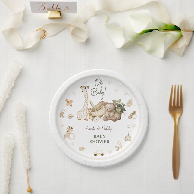 Prato De Papel Nurserian Bohemian Giraffe & Bear Toys Chá de fral (Casamento)