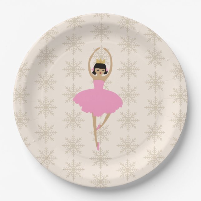 Prato De Papel Nutcracker Ballerina Snowflake Pattern (Frente)