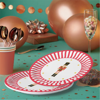 Prato De Papel Nutcracker Christmas Plate Red and White