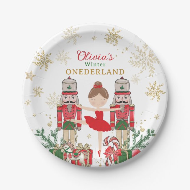 Prato De Papel Nutcracker Winter Onederland 1st Birthday Red (Frente)