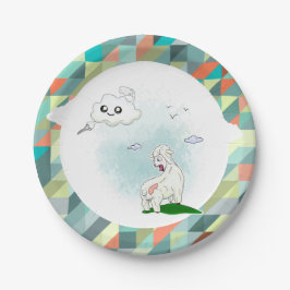 Prato De Papel nuvem e ovelha engraçadas. Nutridamente. Triangula