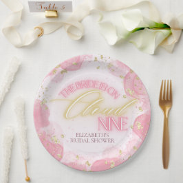Prato De Papel Nuvem Nove 9 Brilho Rosa Dourado Chuveiro de Noiva