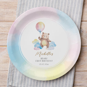 Prato De Papel Nuvens de Balão de Urso de Pelúcia Primeiro Aniver
