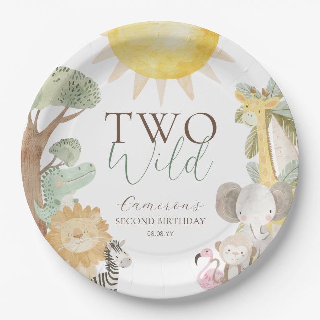 Prato De Papel Nyala Safari Animais Selvagens Dois Segundo Aniver (Frente)