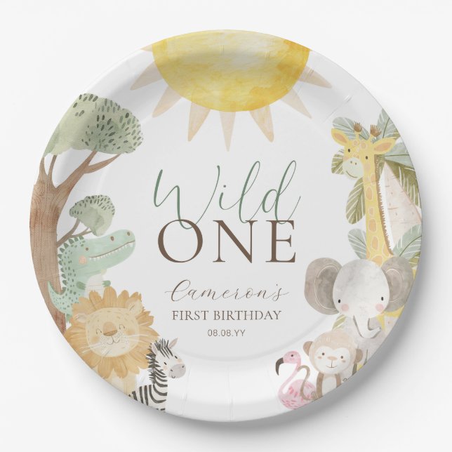 Prato De Papel Nyala Safari Animais Selvagens Um Primeiro Anivers (Frente)