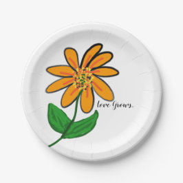 Prato De Papel O Amor Cresce Floral Laranja Amarelo