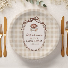 Prato De Papel O Amor Está Cozinhando no Chá de Bebê de Gingham C