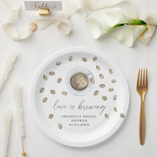 Prato De Papel O amor está criando Chá de panela de café (Casamento)
