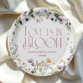 Prato De Papel O Amor Está Florindo | Chá de Noiva em Aquarela Fl