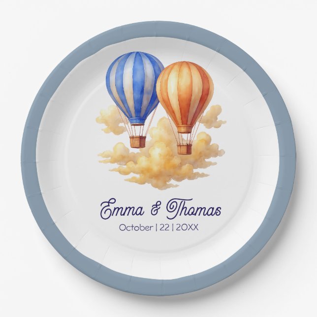 Prato De Papel O amor está no Viagem do Air Hot Air Balloon (Frente)