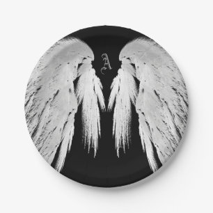 Prato De Papel O ANJO VOA o monograma feito sob encomenda preto
