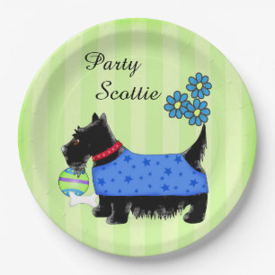 Prato De Papel O azul preto do cão do Scottie do partido veste o
