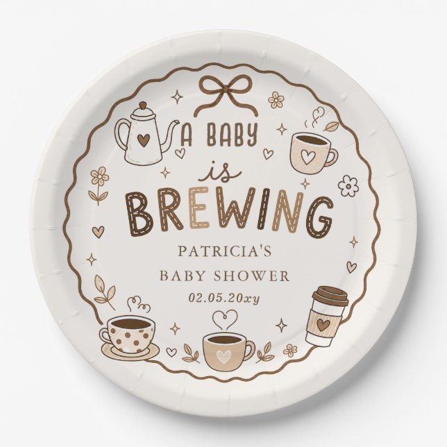 Prato De Papel O Bebê Está Preparando Café Chá de Bebê Neutro em  (Frente)