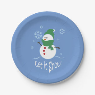 Prato De Papel O boneco de neve bonito deixou-o nevar