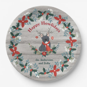 Prato De Papel O Cão-Touro Francês Natal Antlers Greenerescente R