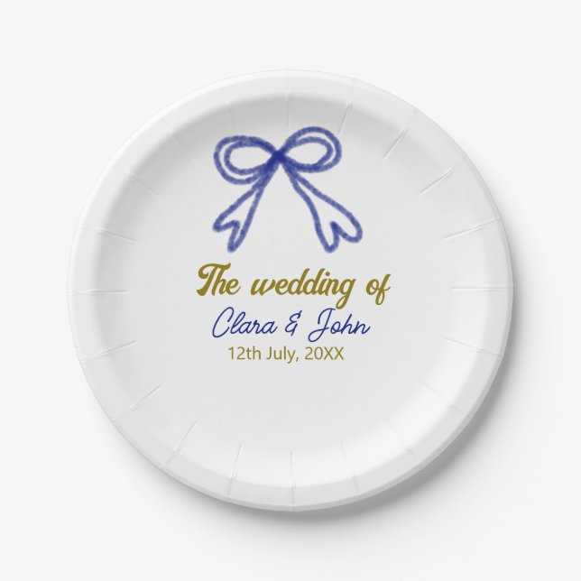 Prato De Papel O casamento do casal de arco azul marinho dourado  (Frente)