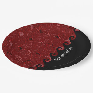 Prato De Papel O cetim vermelho & preto ondula as placas de papel