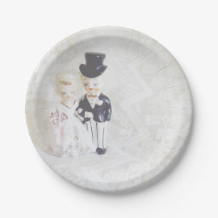 Prato De Papel O chá de panela chapeia o casal bonito e o laço