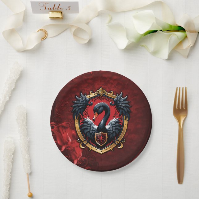 Prato De Papel O Cisne Negro é um símbolo de elegância e poder. (Casamento)