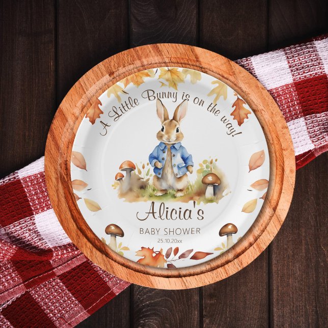 Prato De Papel O coelho do Peter caiu no tabuleiro do chá de fral (Peter rabbit baby shower tableware personalized plates fall themed cute bunny mushroom modern)