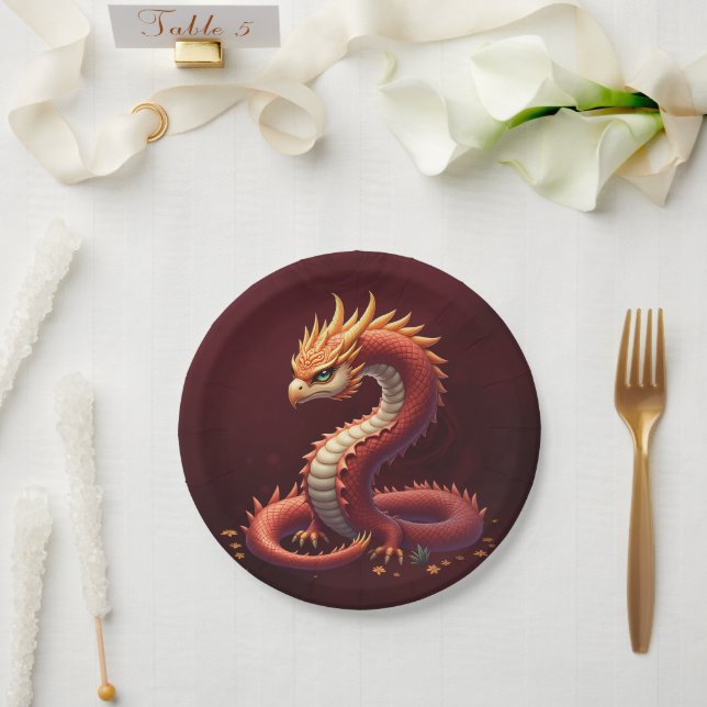 Prato De Papel O dragão serpente dourado.  (Casamento)