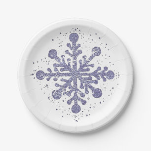 Prato De Papel O floco de neve azul "deixou-o nevar" placa