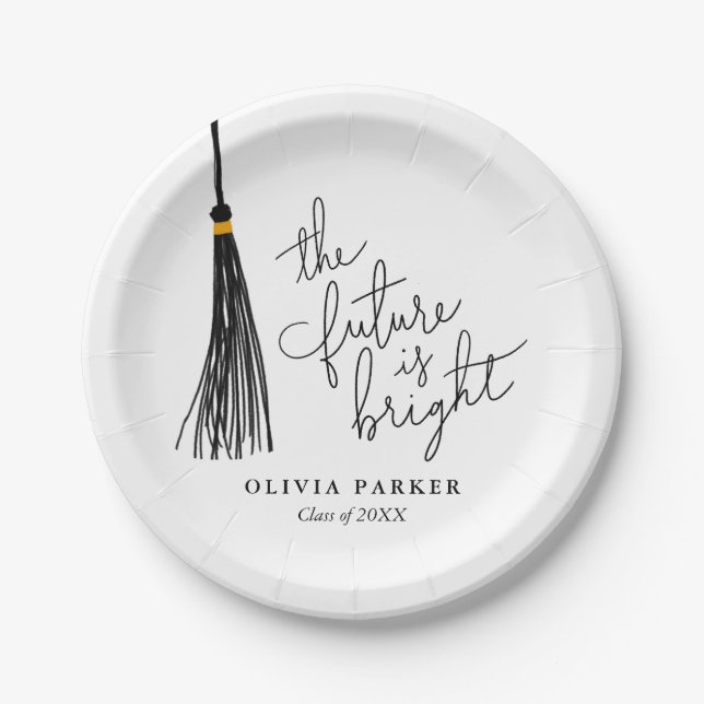 Prato De Papel O Futuro É O Formando Brilhante Tassel Preto (Frente)