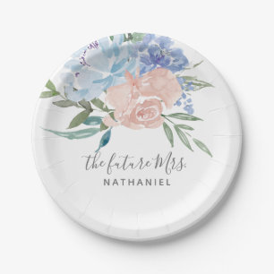 Prato De Papel O Futuro Senhora Dusty Blue e Pink Floral