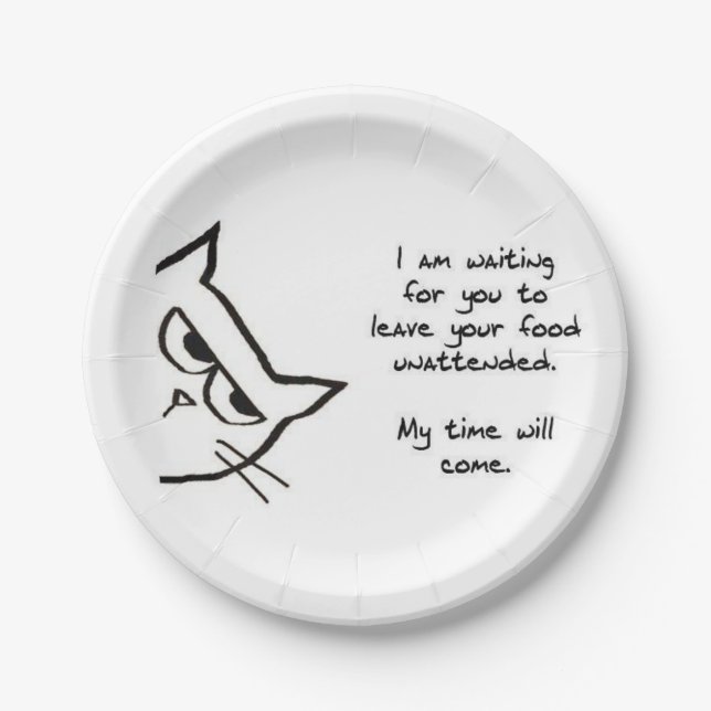 Prato De Papel O gato irritado roubará sua comida - placa de (Frente)