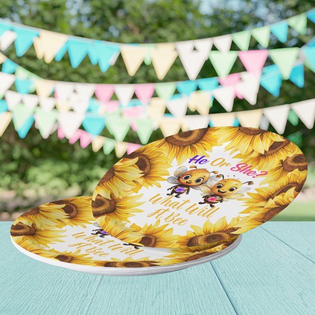 Prato De Papel O Gênero Revela Ele ou Ela O Que Será (Gender Reveal He or She What Will It Bee Paper Plates)