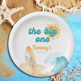 Prato De Papel O Grande primeiro aniversario de Surfboard de Uma