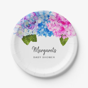 Prato De Papel O Hydrangea bonito da aguarela floresce o chá de