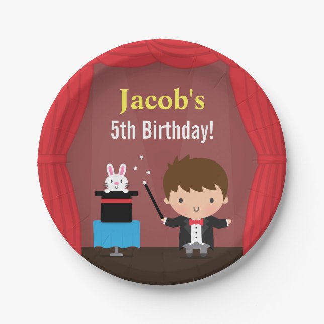 Prato De Papel O mágico bonito caçoa fontes mágicas da festa de (Frente)