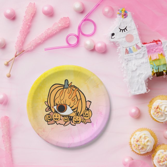 Prato De Papel O Olho De Pumpkin Retro (Festa)