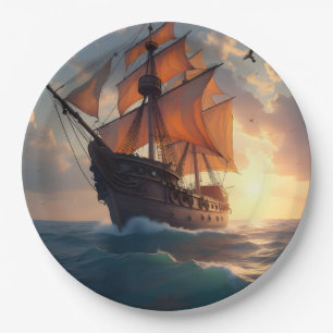 Prato De Papel O Orgulho do Capitão – Arte de Navio Marítimo em P