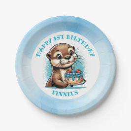 Prato De Papel O Primeiro Aniversário do Otter Themed Boy persona