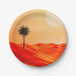 Prato De Papel Oásis do Deserto de Verão Minimalista