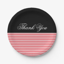 Prato De Papel Obrigado Black Pink White Stripes