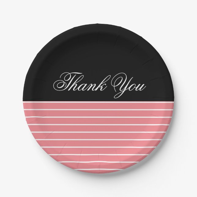 Prato De Papel Obrigado Black Pink White Stripes (Frente)