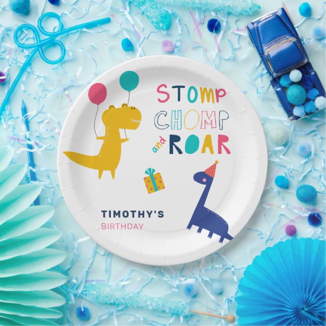 Prato De Papel Obrigados de Aniversário do Dinossauro Gelado para (Festa)