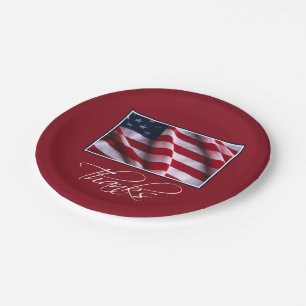 Prato De Papel Obrigados de bandeira Patriótica Americana em Verm