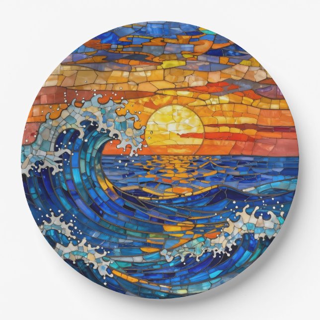 Prato De Papel Oceanic Coastal Ocean Waves Sunset   (Frente)