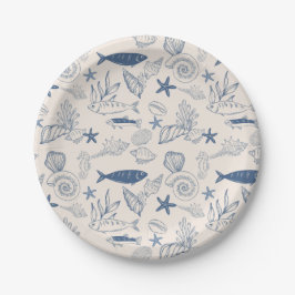 Prato de papel Oceano azul toile