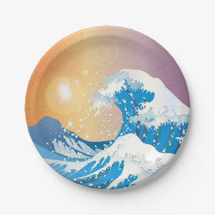 Prato De Papel Oceano Sunset de Arte Onda Japonês