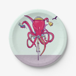 Prato De Papel Octopus Andando de bicicleta