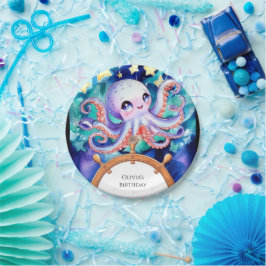 Prato De Papel Octopus de aquarela entonada Aniversário