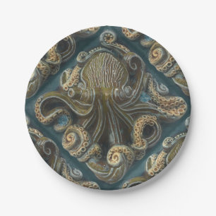 Prato De Papel Octopus de Azulejo cerâmico Vintage
