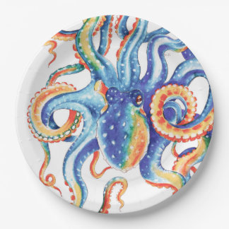 Prato De Papel Octopus Watercolor Art Colorido