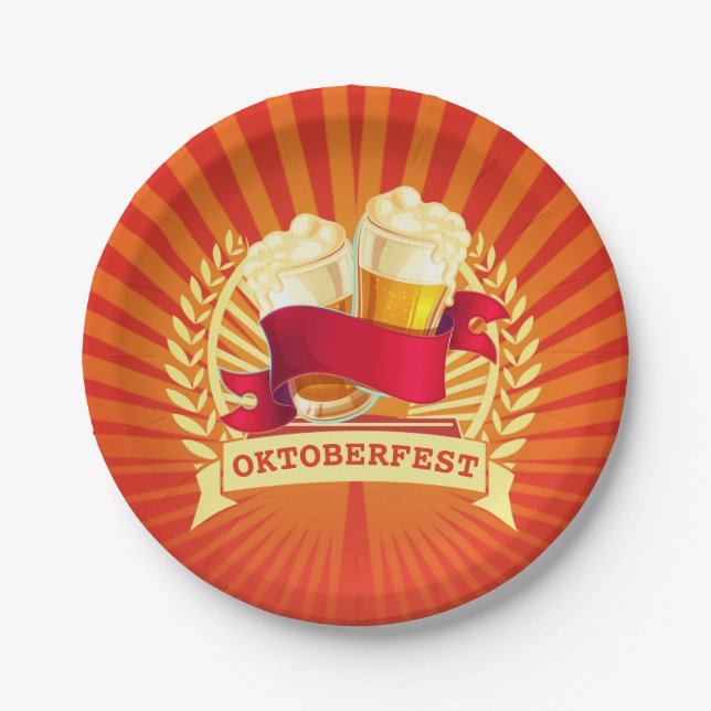 Prato De Papel Óculos de Cerveja do Oktoberfest em Sunburst Doura (Frente)